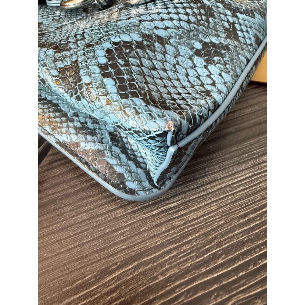 Rebecca Minkoff Mini Megan Blue Snake-Embossed Leather Feed Bag - Picture 8 of 9